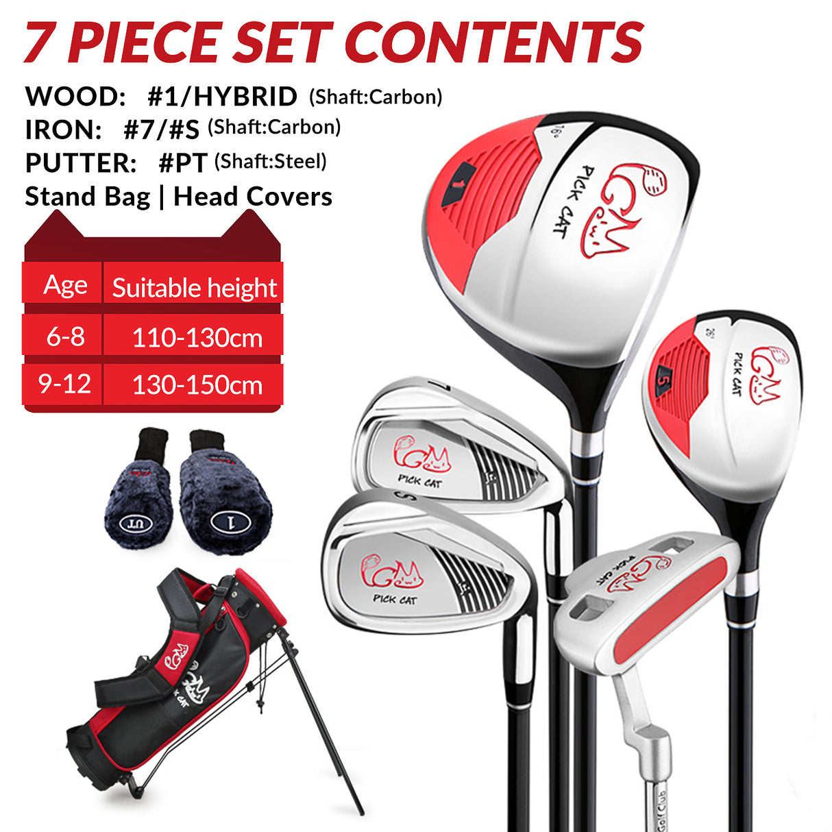 Junior Golf Club Complete Set | 5 Clubs Adjustable Right Handed - JRTG007