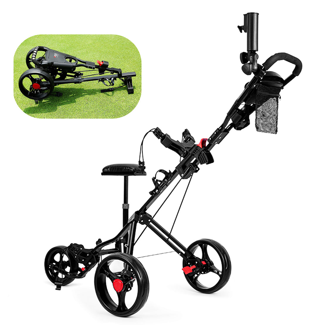 Golf Buggy Trolley Cart | 3-Wheels Foldable & Adjustable Handle - QC006