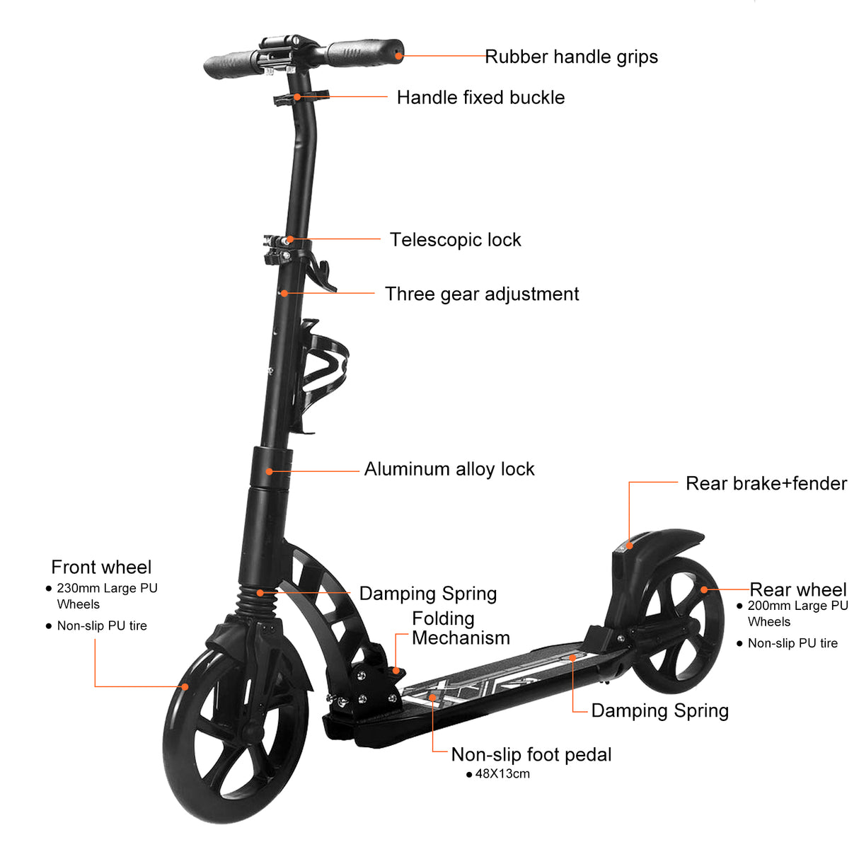 Kick Scooter with Large Wheel | Adjustable Foldable Lightweight Adult - A301
