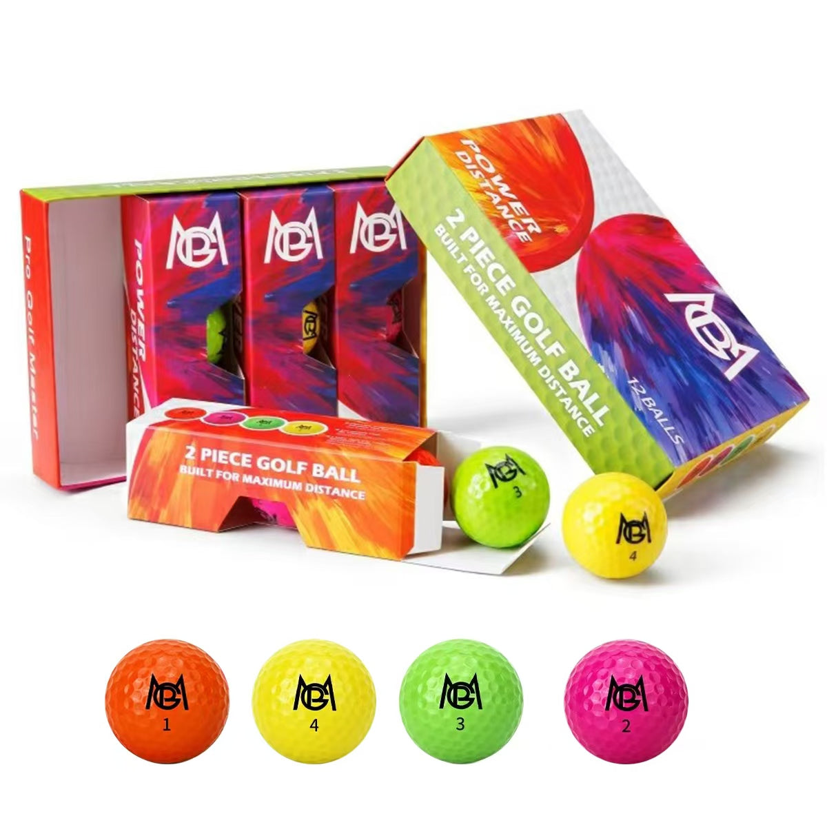 Golf Driving Range Balls | 12pcs 2 Layers Colored Practice Balls with Gift Set Box - Q029