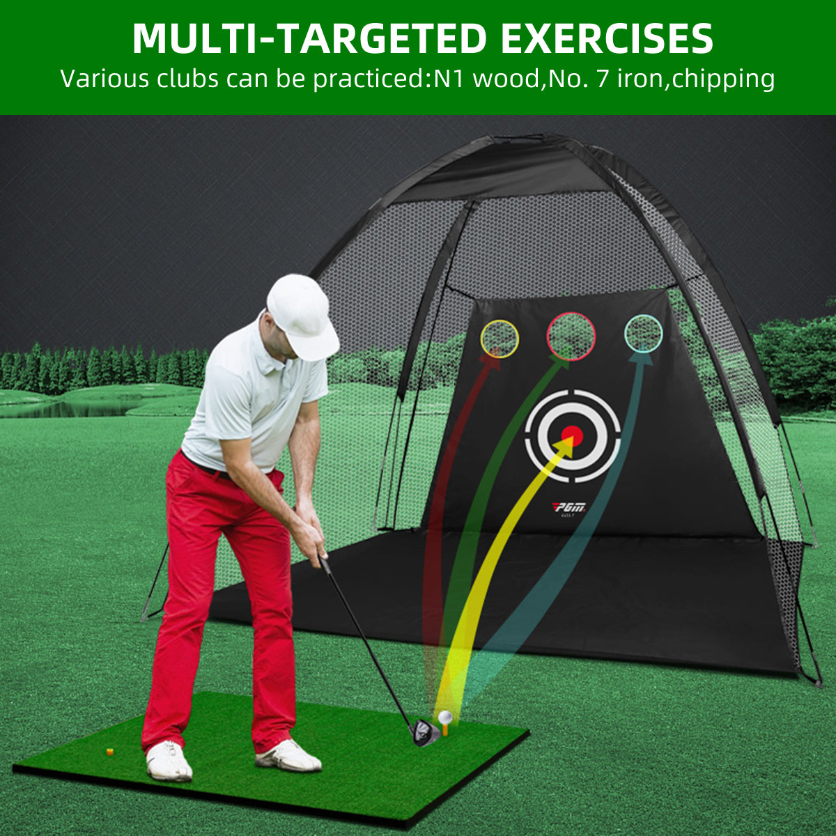 Golf Practice Net | 3M Tent with Mat for Golf Garden Swing Training - LXW013
