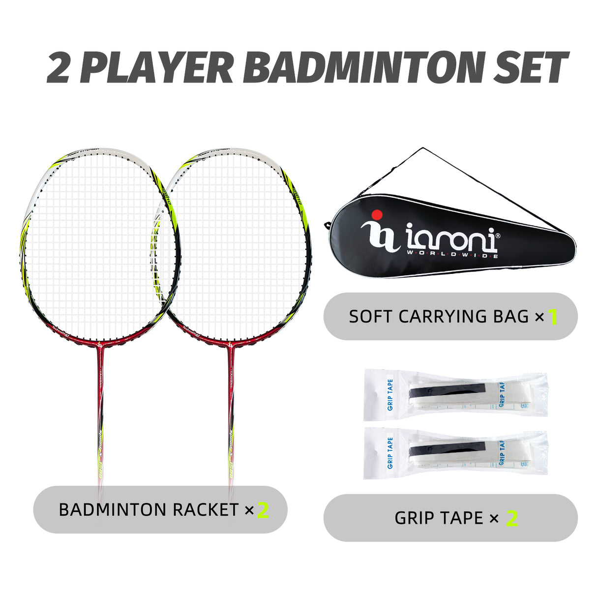 Badminton Rackets Set | Adults Carbon Pre-Strung Speed X1500