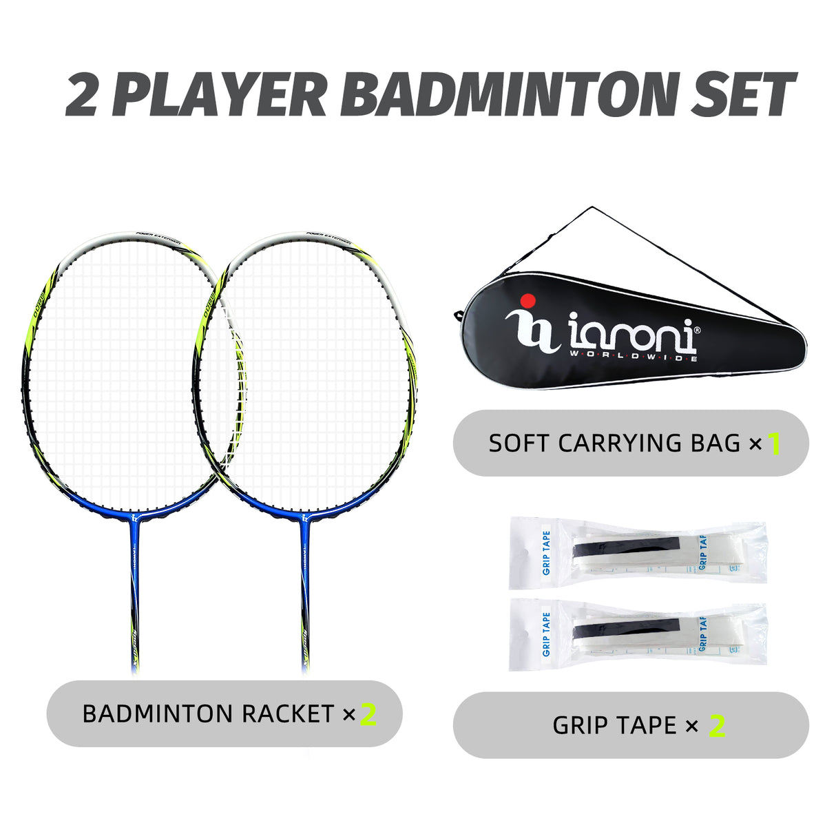 Badminton Rackets Set | Adults Carbon Pre-Strung Speed X1500