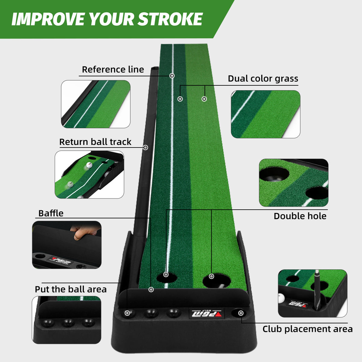 Golf Putting Mat Trainer | Mini Indoor Automatic Ball Return with a Golf Putter | TL004-46