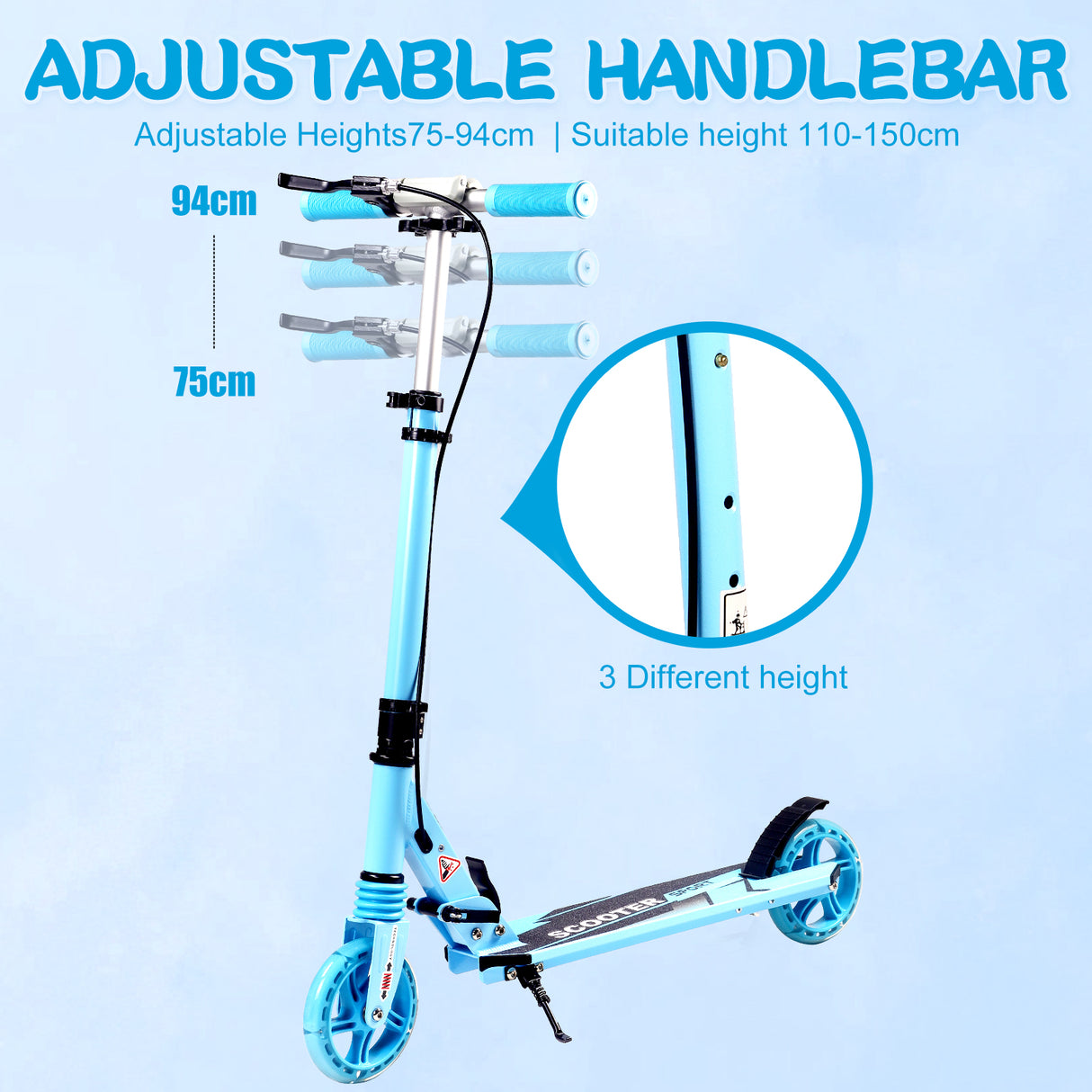 Children's Kick Scooter | Adjustable Foldable Hand Brake Flash Wheels - C145SL