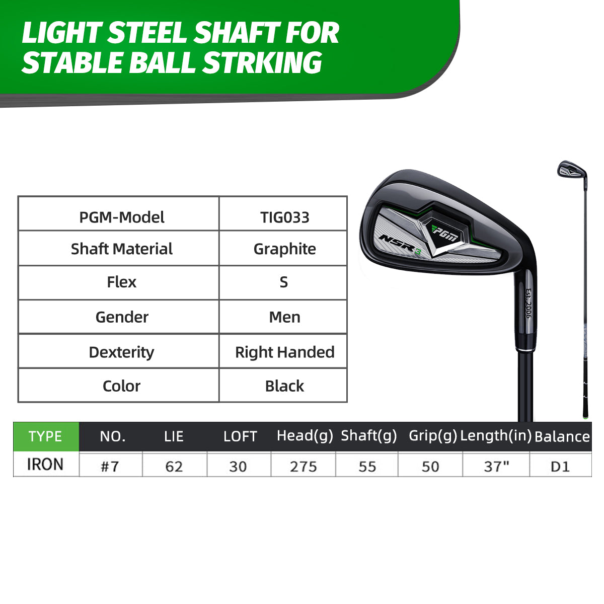 Golf Club #7 Iron | Right-Handed Golf Gap Wedge Club - TIG033