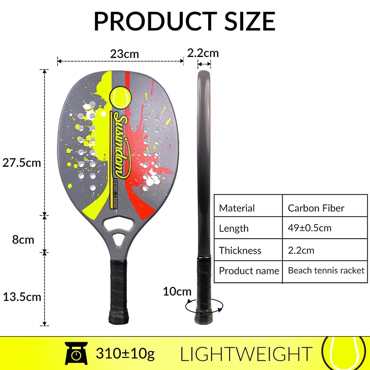 Beach Tennis Racket | Carbon Fiber Grit surface Paddle