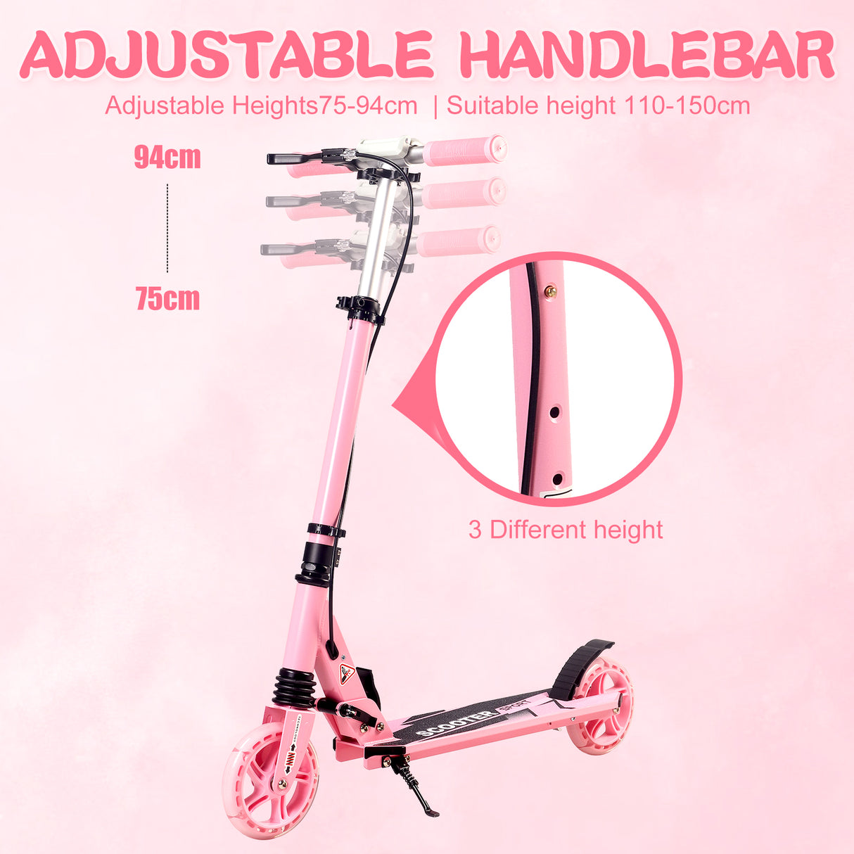 Children's Kick Scooter | Adjustable Foldable Hand Brake Flash Wheels - C145SL