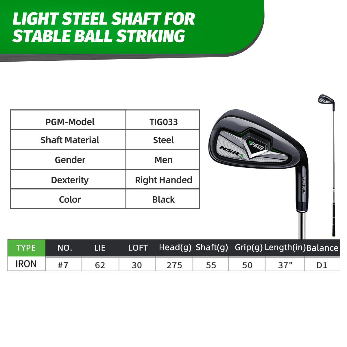 Golf Club #7 Iron | Right-Handed Golf Gap Wedge Club - TIG033