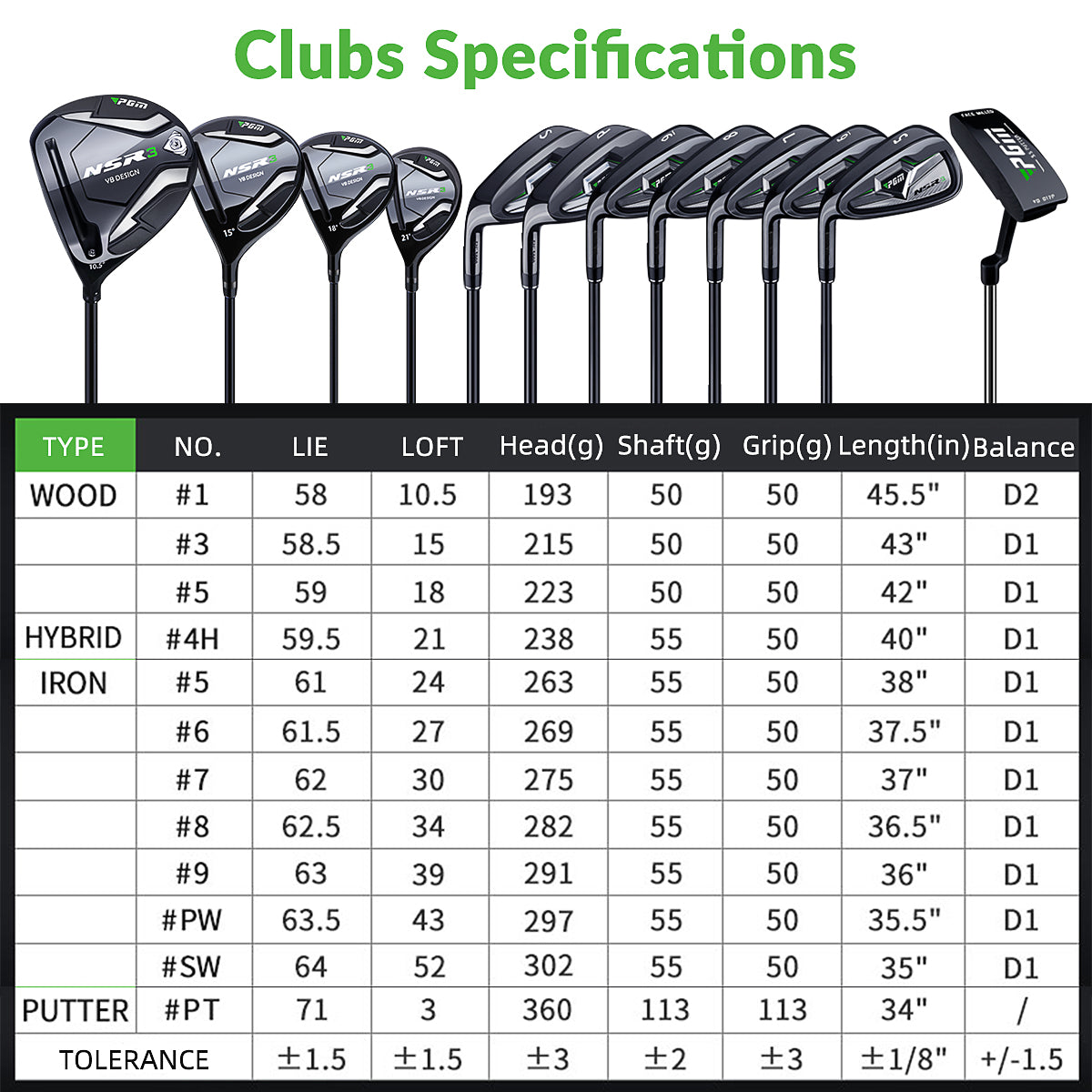 Golf Club Set 12 Clubs | Left hand Men's Adjustable Driver and Carbon Shaft - MTG033