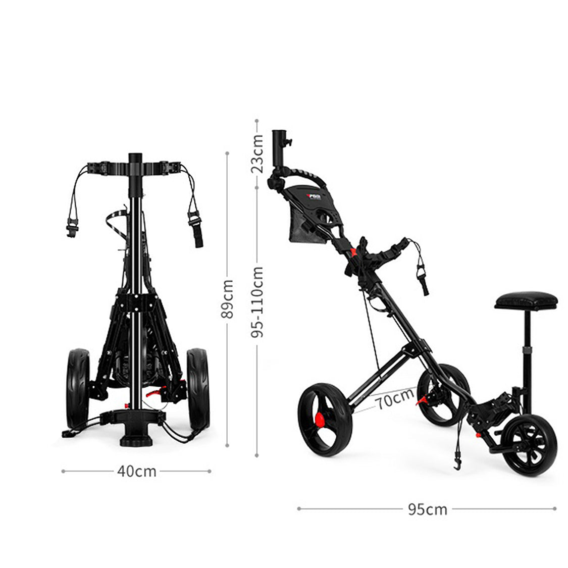 Golf Buggy Trolley Cart | 3-Wheels Foldable & Adjustable Handle - QC006