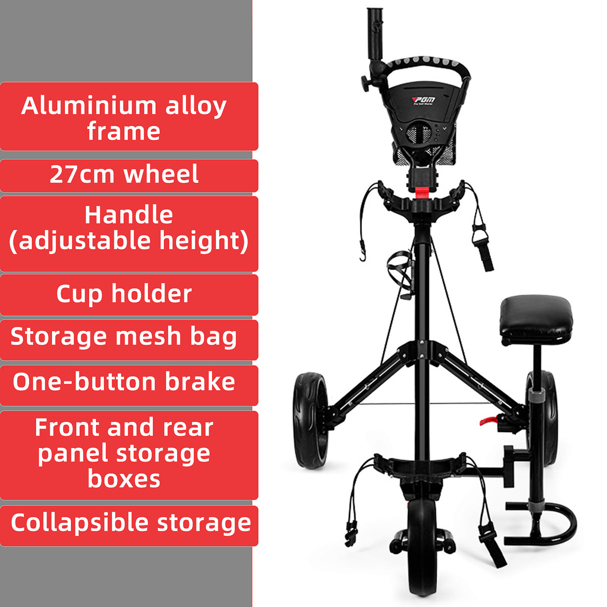Golf Buggy Trolley Cart | 3-Wheels Foldable & Adjustable Handle - QC006