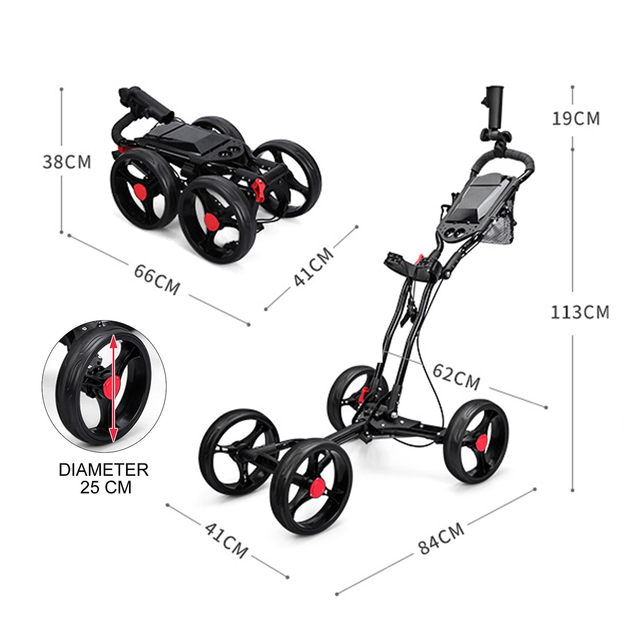 PGM QC005 Lightweight Foldable Aluminum Golf Trolley golf kit