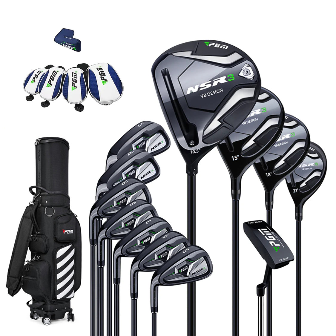 Left hand Men's Golf Club Set 12 Clubs with Adjustable Driver and Carbon Shaft-PGM MTG033 NSR Generation 3