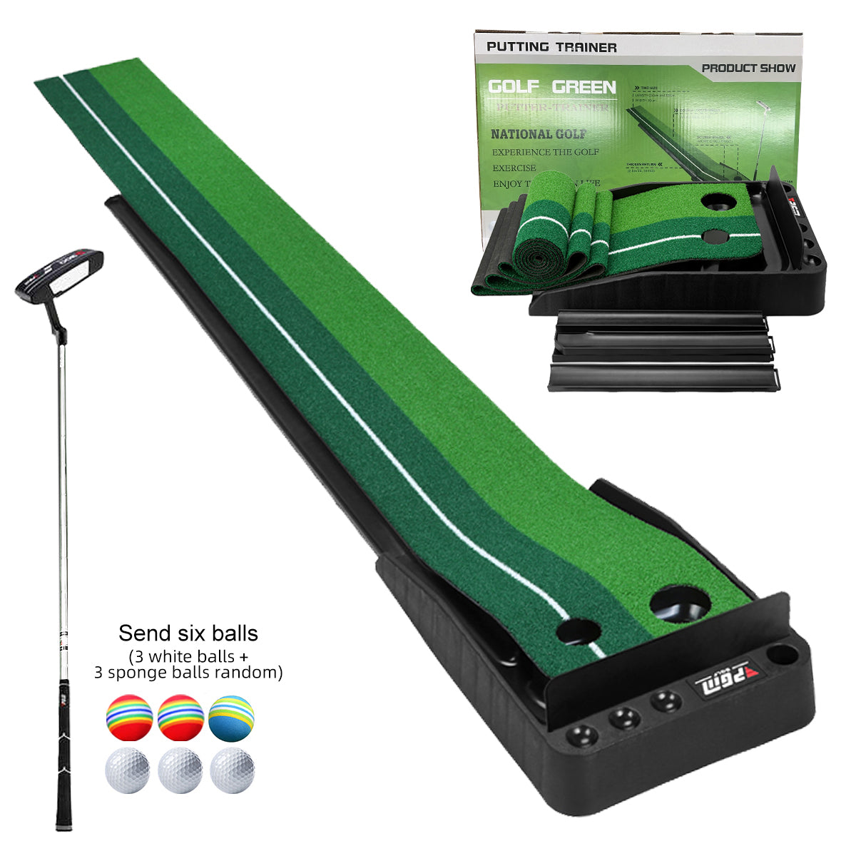 PGM TL004-46 mini golf putting mat trainer automatic ball return practice with a golf putter