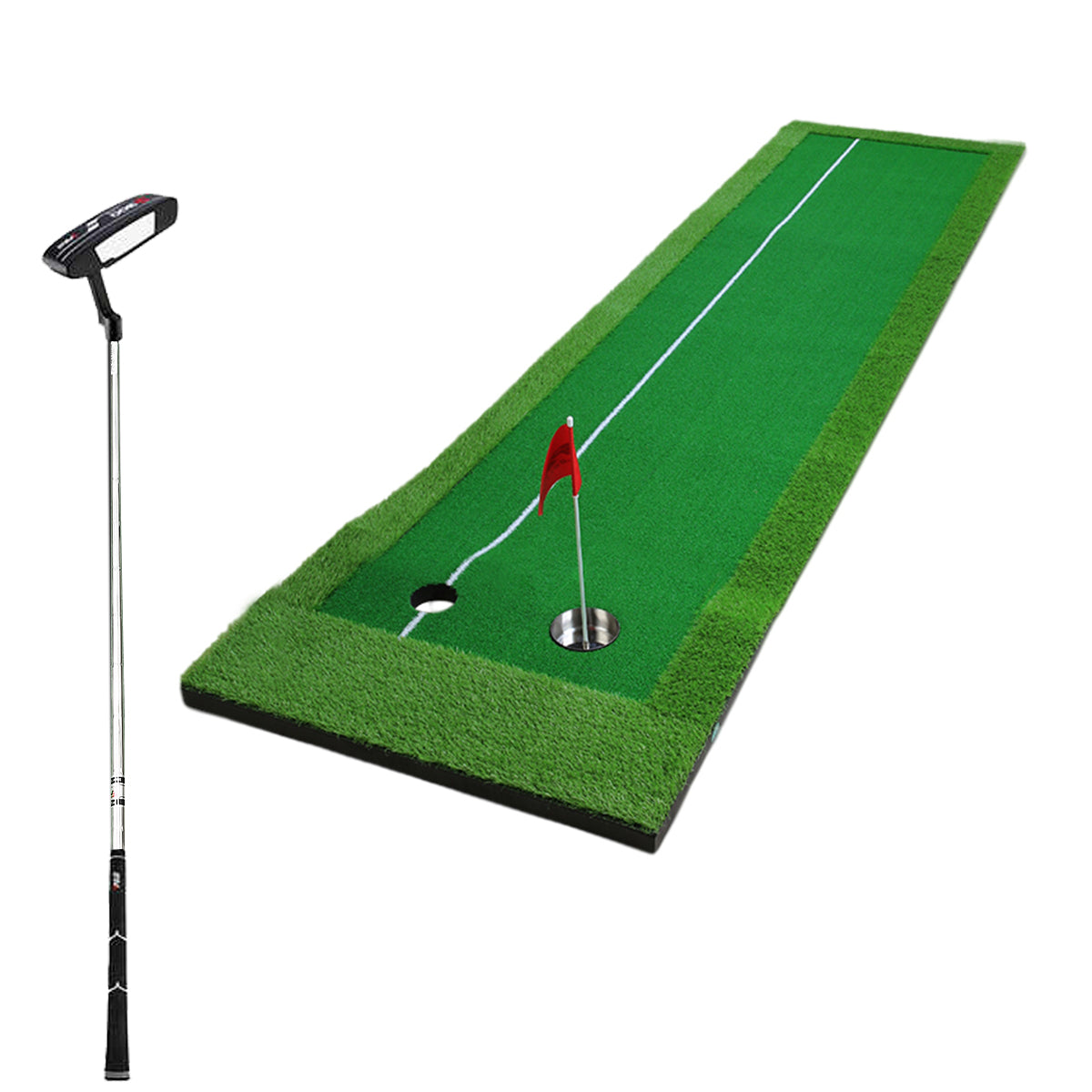 PGM GL001-46 Mini Golf Putting Green Practice Mat set with a golf putter