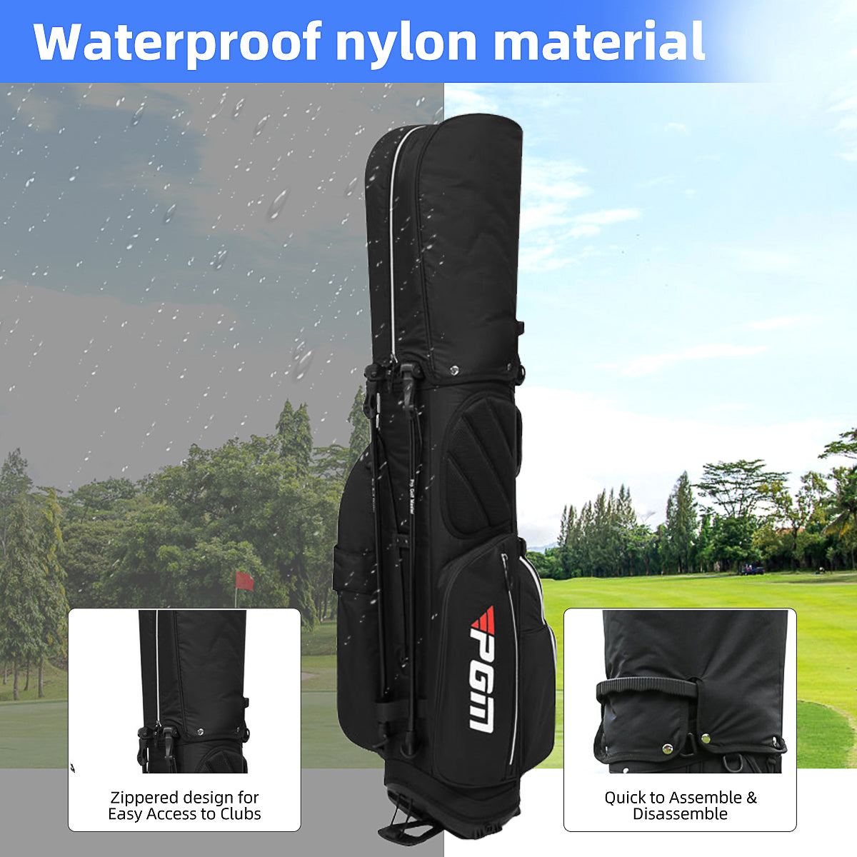 PGM QB119  Nylon Stand Golf Bag for Golf Course & Travel,lightweight and Waterproof