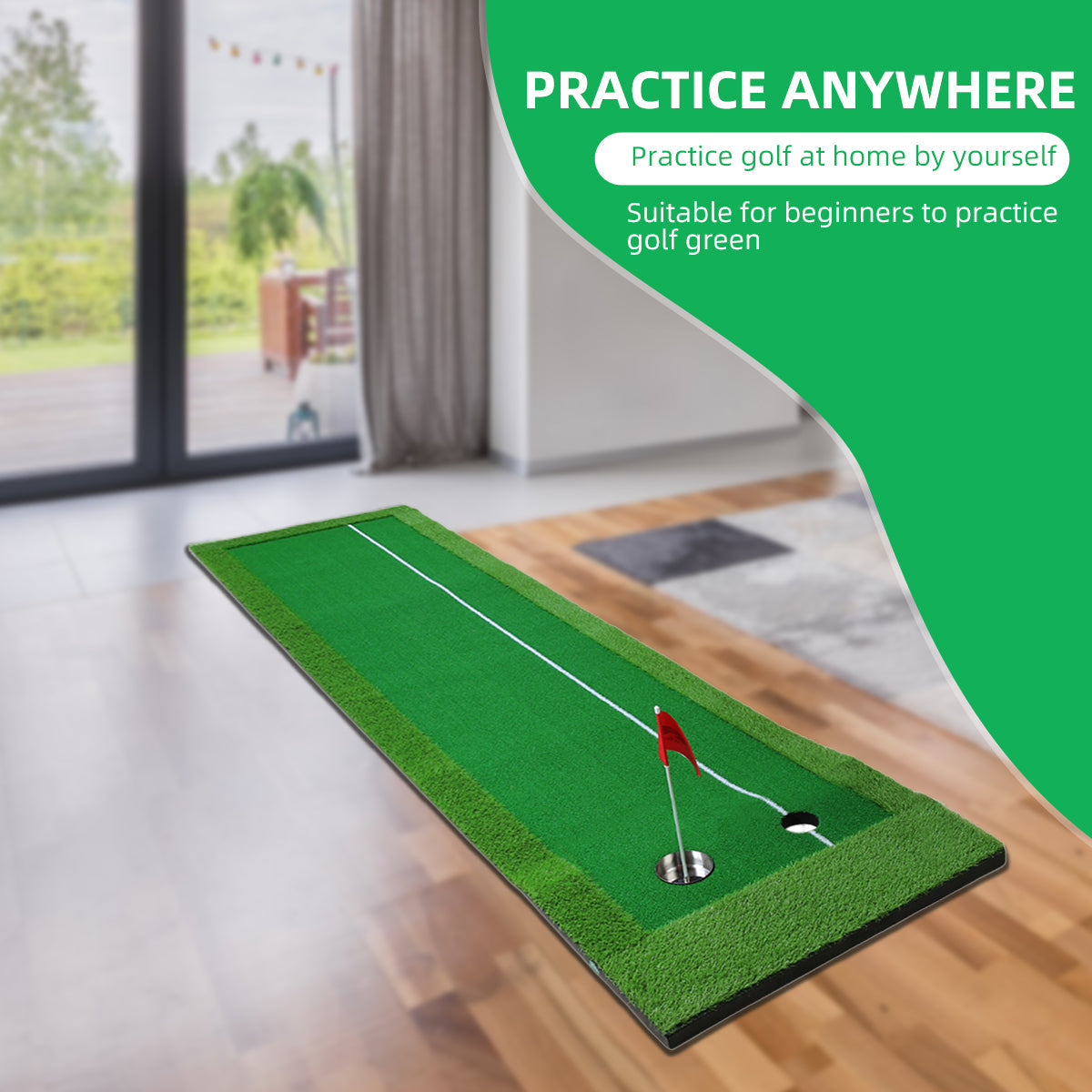 PGM GL001-46 Mini Golf Putting Green Practice Mat set with a golf putter