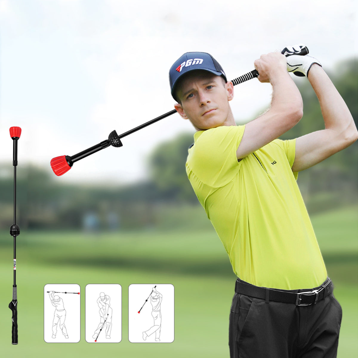 PGM HGB016 Golf Swing Training Aid Right Handed Golf Practice Warm-Up Stick for Strength Flexibility