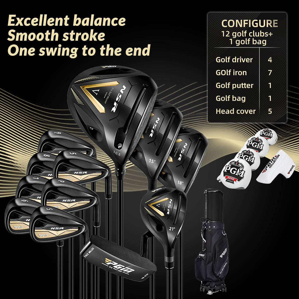 PGM MTG056 NSR Generation 5 Men's Golf Club Set with Adjustable Driver , Carbon Shaft and golf bag