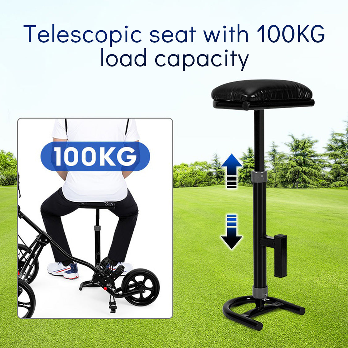 PGM QC006 Multifunctional 3-Wheel Golf Push Cart with Adjustable Handle and Umbrella Holder