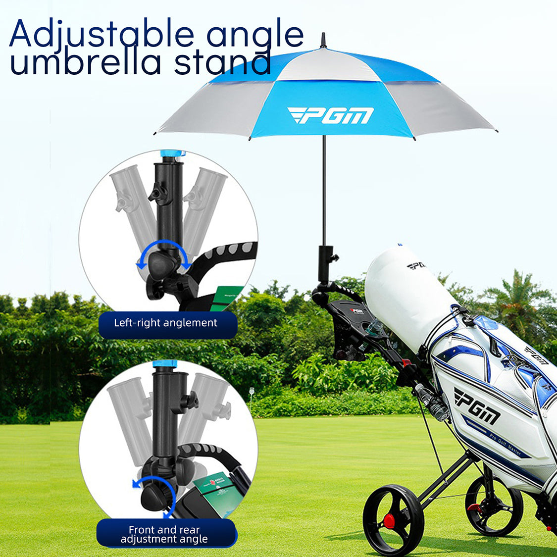 PGM QC006 Multifunctional 3-Wheel Golf Push Cart with Adjustable Handle and Umbrella Holder