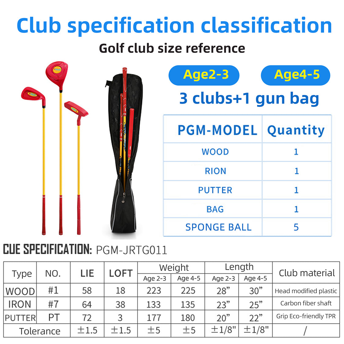 PGM JRTG011 Kids Plastic Golf Club Set for Ages 2-5