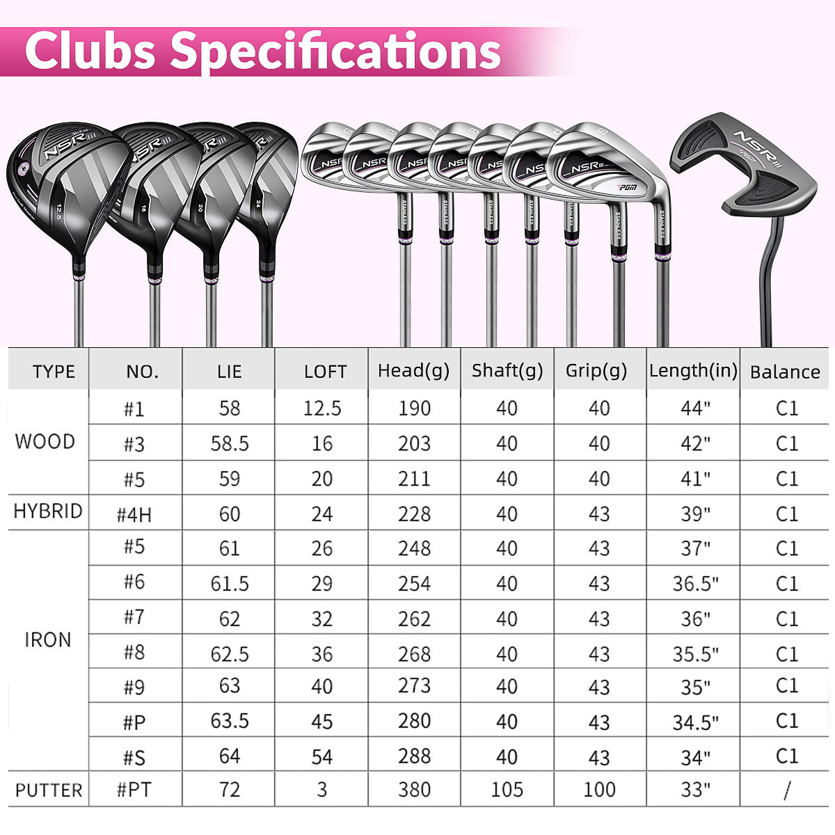 PGM LTG041 ladies golf clubs complete set full set women right-handed golf clubs