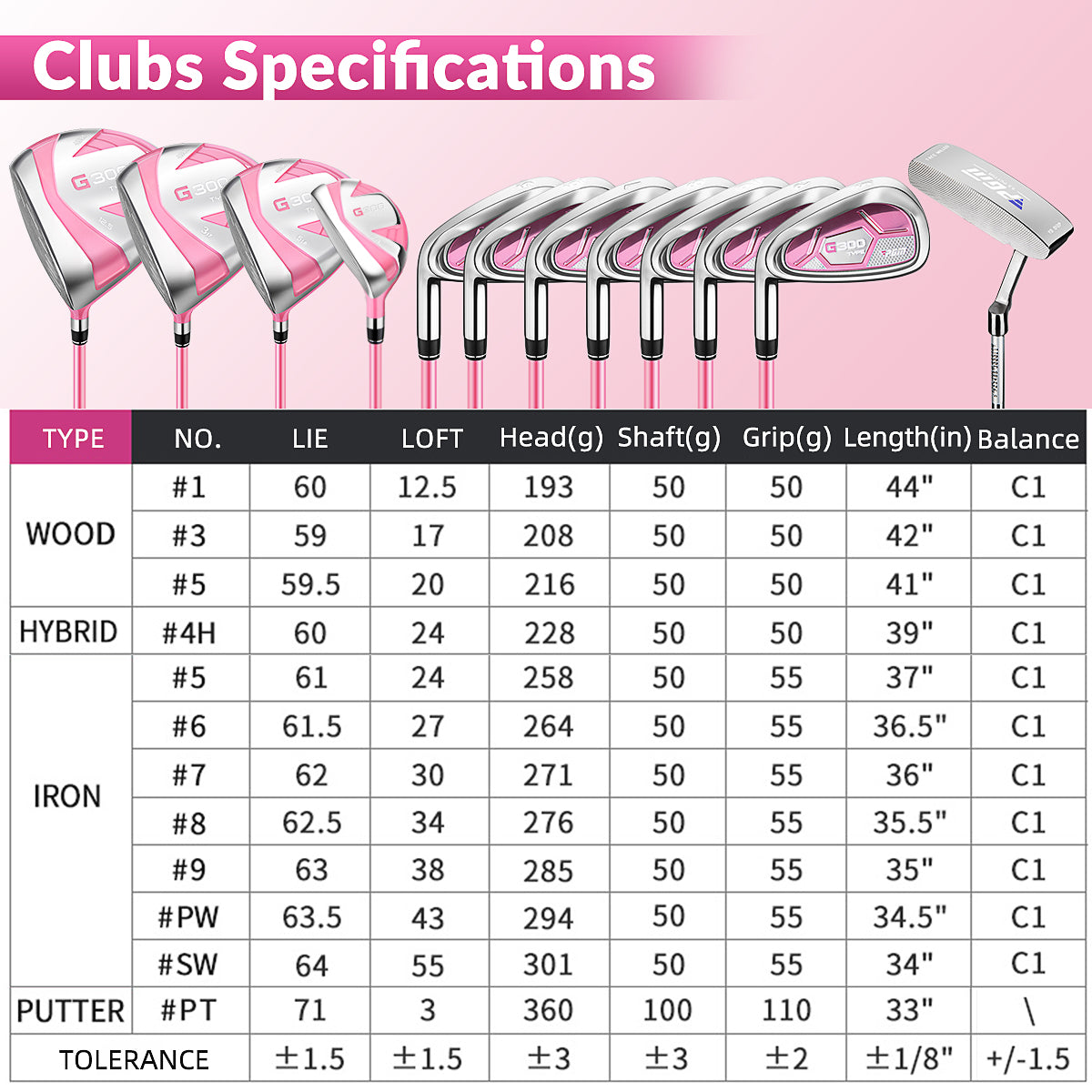 PGM LTG025 Left handed Women's Complete Golf Club Set 12 Clubs with Bag