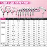 PGM LTG025 Left handed Women's Complete Golf Club Set 12 Clubs with Bag