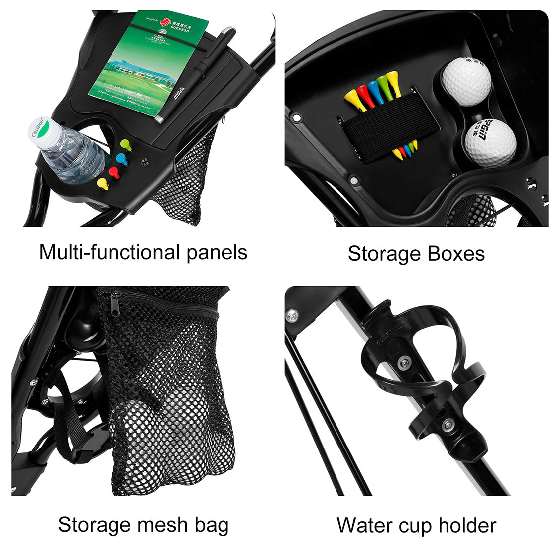 PGM QC006 Multifunctional 3-Wheel Golf Push Cart with Adjustable Handle and Umbrella Holder