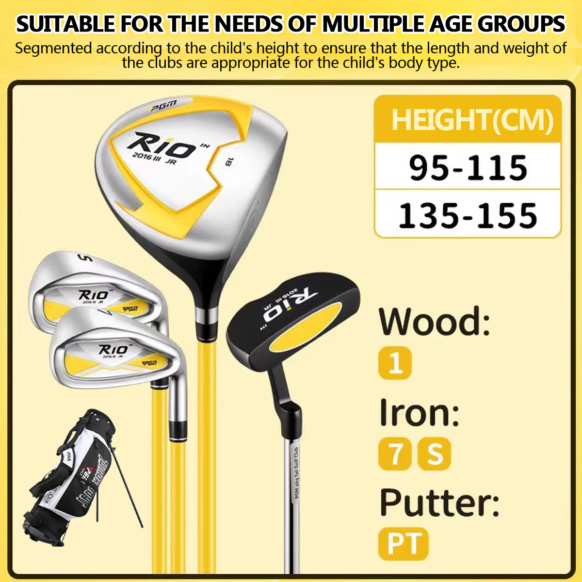 Junior Golf Club Set for Kids 4 Clubs Right Handed with Graphite Shaft & Golf Bag-PGM JRTG017