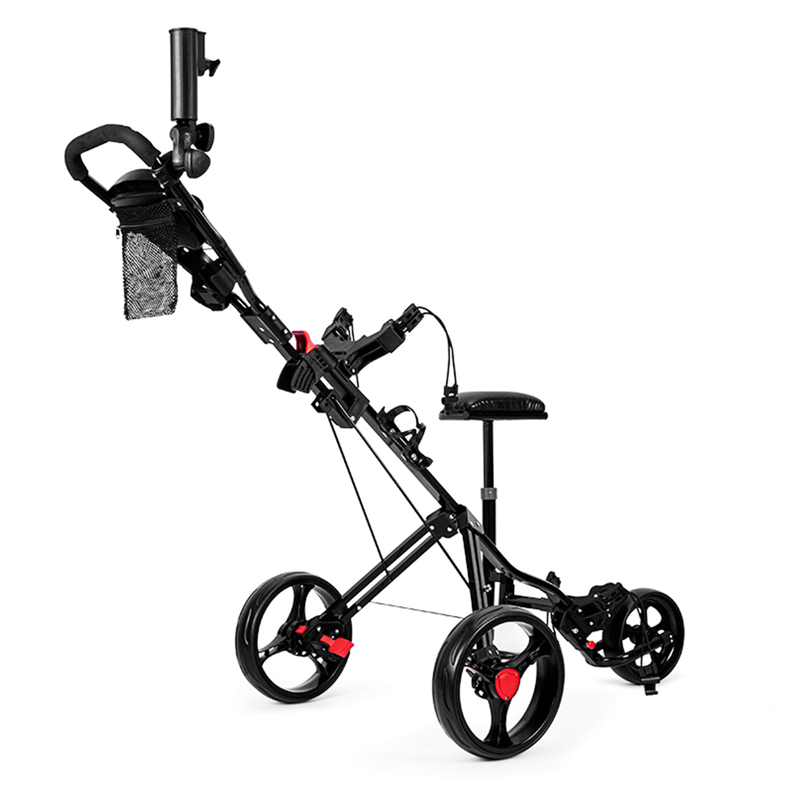 PGM QC006 Multifunctional 3-Wheel Golf Push Cart with Adjustable Handle and Umbrella Holder