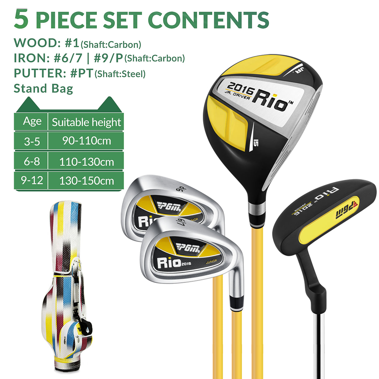 PGM JRTG004 RIO Right-handed Junior Golf Club Set - Ideal for Kids Aged 3-12