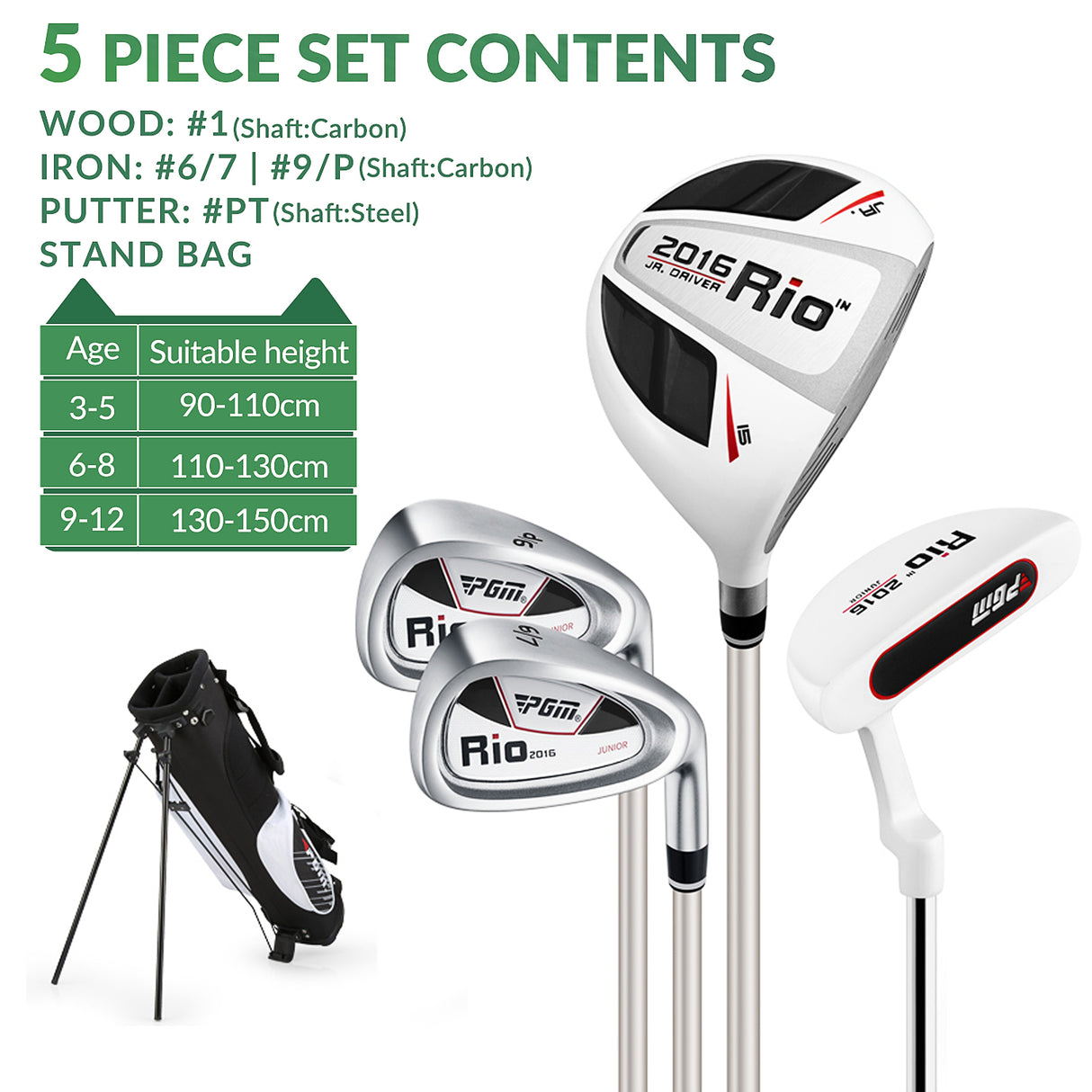 PGM JRTG004 RIO Right-handed Junior Golf Club Set - Ideal for Kids Aged 3-12