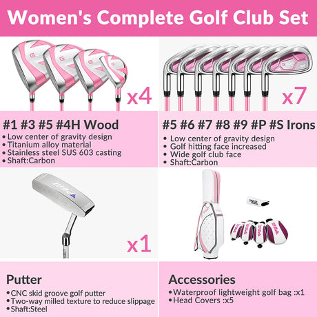 PGM LTG025 Left handed Women's Complete Golf Club Set 12 Clubs with Bag