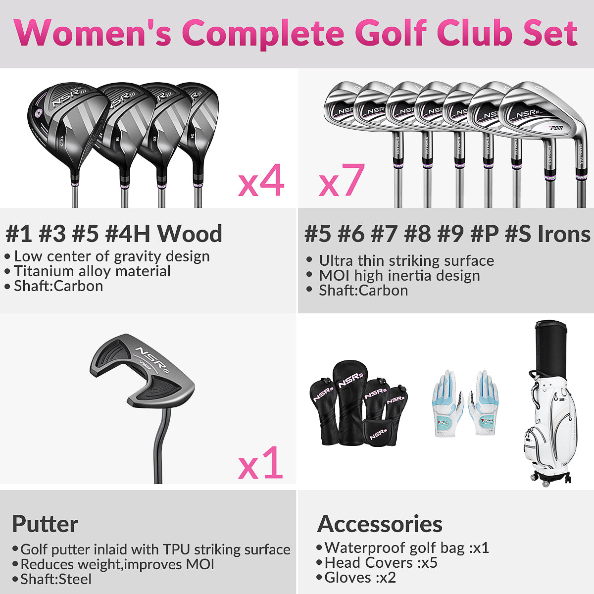 PGM LTG041 ladies golf clubs complete set full set women right-handed golf clubs